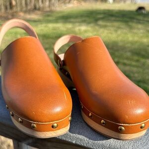 J. Crew Tan Leather Slingback Clogs
